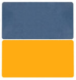 Blue and orange waterproof PU desk mat set, two rectangular pads with rounded corners