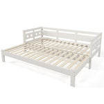 Daybed Cabin Bed Wooden 3FT Single Sofa Guest Bed Sofa Bed, Pull Out Trundle Wooden Bed Heart-Shaped For Children Adults Bed For Living Room And Bedroom -90 X190 Cm -White