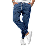Men's drawstring ankle-cuff sports trousers, denim blue, loose tapered fit