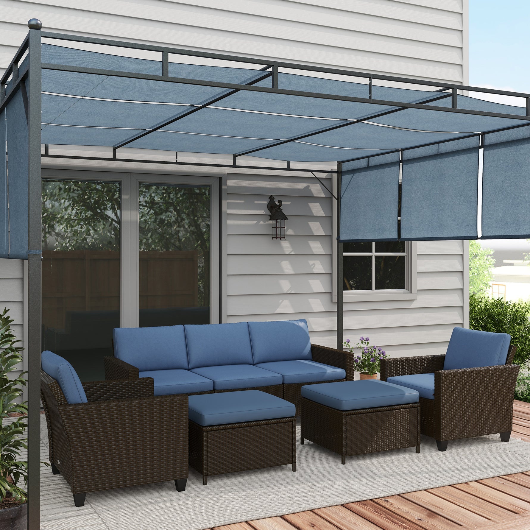 5-Piece PE Rattan Patio Furniture Set – Outdoor Sofa, Chairs & Stools, Coffee