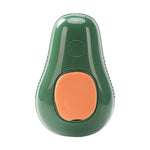 Avocado-green electric pet grooming brush with orange control button and bristle pins