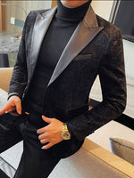 Luxurious Velvet Jacquard Leather Lapel Blazer for Men - Elevate Your Style