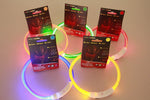 Set of rechargeable LED flashing pet collars in assorted colors with white control strips