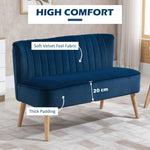 Modern Double Seat Sofa Foam Padding High Back Soft Comfortable Compact Couch Home Office Dark Blue