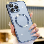 MagSafe phone case with magnetic circular camera lens cover, light blue