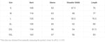 Size chart table for men's linen-style stand collar short sleeve T-shirt