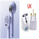 Pet hair dryer with brush head and digital temperature display, plus multi-plug adapter set