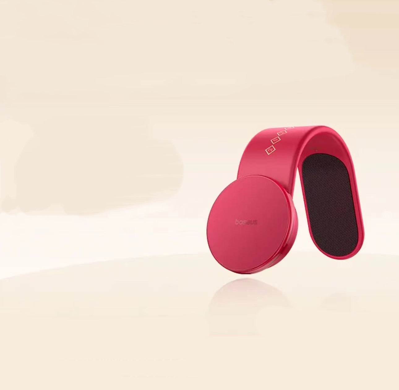Red magnetic dash phone holder with circular mount pad and mesh side