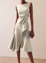 Twist & Twirl A-Line Dress - Sleeveless Elegance with Stylish Waist Twist