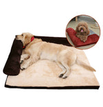Dark pet dog bed with ribbed side bolsters and light cream plush mat