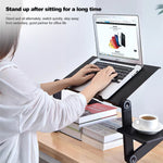 Adjustable bed study laptop desk with black tabletop and foldable support legs