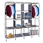 67 Inch Clothes Closet Portable Wardrobe Clothes Storage Rack 12 Shelves 4 Side Pockets Gray
