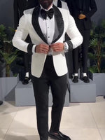 Dazzle in Style: White Tuxedo Jacket with Striking Black Sequin Lapel