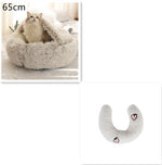 Round plush pet bed, light gray with U-shaped cat insert in light gray, 65cm