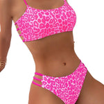 Leopard print push-up bikini top and high-cut bottom with hot pink contrast straps