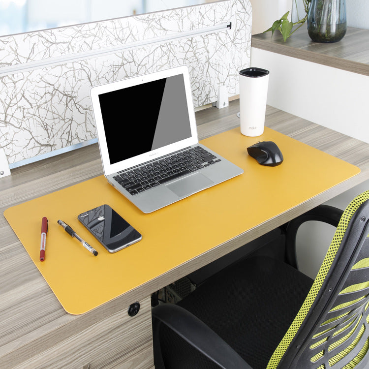Yellow PU desk mouse pad, double-sided oversized waterproof mat with rounded edges