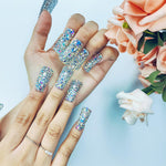Iridescent rhinestone 3D crystal nails with medium square tips