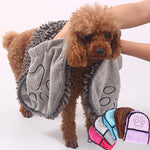 Gray pet bathrobe towel with paw pattern and absorbent loop texture, rolled cuff edge