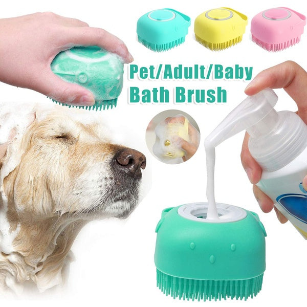 Silicone pet bath massage brush, green head with short massage bristles