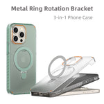 Green transparent phone case with magnetic ring rotation bracket and camera cutouts