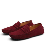 Men's suede round-toe loafers with anti-slip sole, deep red