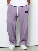 Men's waffle drawstring trousers, loose straight fit, purple