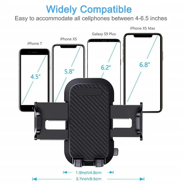 Universal car phone mount holder with adjustable clamp for 4.5–6.8 in phones, black