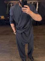 Dapper Threads Men's Draped Long Sleeve & High Waist Pants Set - Effortless Style, All-Day Comfort