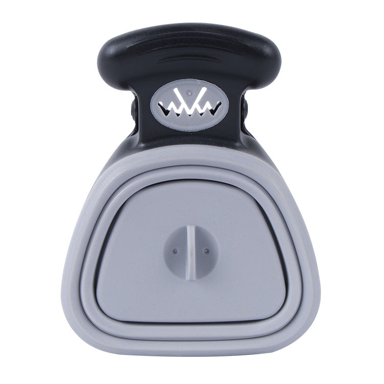 Gray and black foldable pet waste scooper dispenser