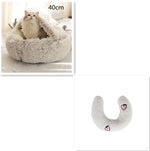 U-shaped plush cushion for pet bed, light gray with heart patches
