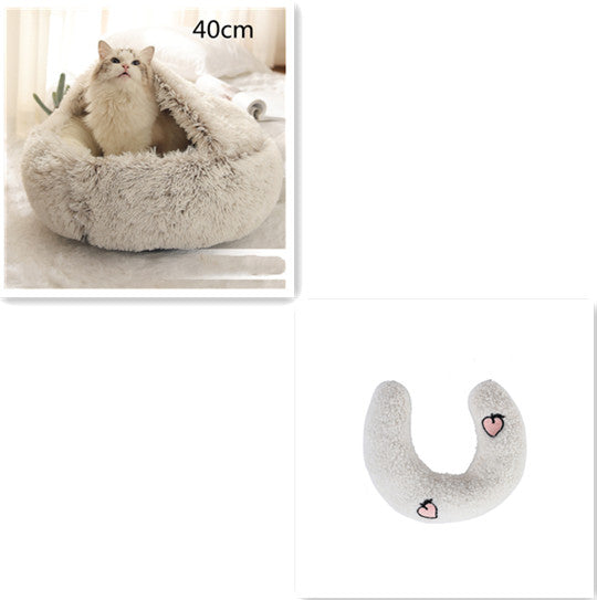 U-shaped plush cushion for pet bed, light gray with heart patches