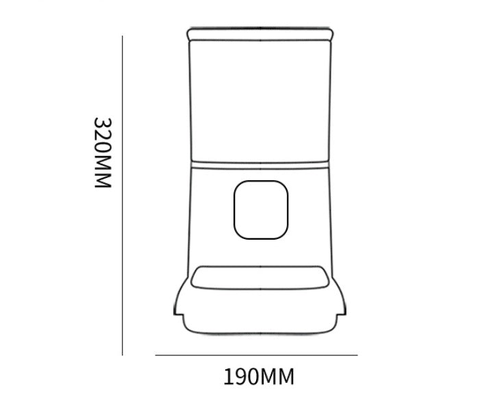 Smart pet automatic feeder size diagram with 190 mm marking