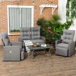 4 Piece Rattan Garden Furniture Set Outdoor Sofa Sectional Set With Glass Top Table For Poolside, Grey