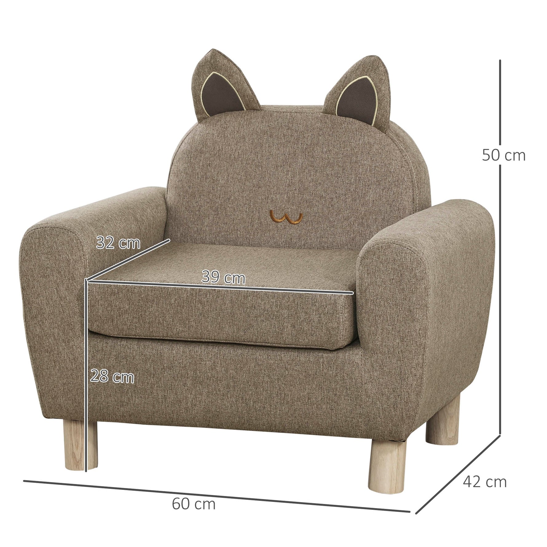 Kids Sofa Toddler Chair Children Armchair For Preschool Bedroom Playroom With Ear Modeling Wood Brown