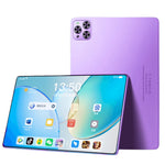 Purple 10.1-inch Android tablet with triple rear cameras and touchscreen home screen