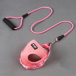 Mesh dog harness and leash set with foam handle, pink straps and black clips