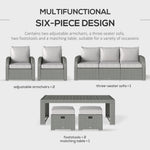 Six-piece Outdoor Rattan Dining Set, Outdoor Sofa Set With Reclining Armchairs And Mental Frame, Grey