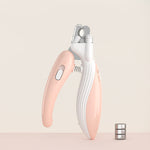 Pink pet LED nail grinder with clear safety guard and white arm