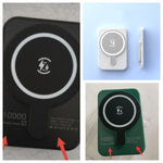 Black and green magnetic wireless power banks with lightning logos, front views.