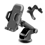 Universal car phone mount holder with black vent clip and carbon-fiber style cradle