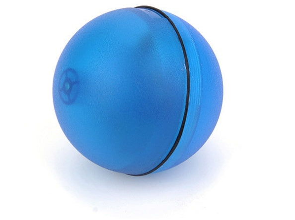 LED rolling cat toy ball in blue with black trim