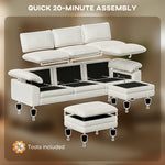 Sectional Sofa, L Shaped Couch with Deep Seat, Movable Ottoman and Pillow-top Armrests, Beige