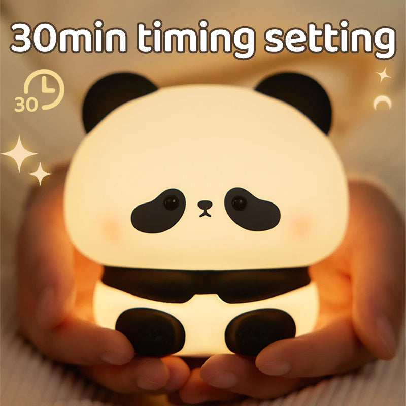 Luz de Noche LED de Panda, Lámpara de Noche de Silicona Linda, Recargable por USB, Lámpara de Noche Táctil para Dormitorio, Lámpara con Temporizador, Decoración, Regalo para Niños, Decoración del Hogar