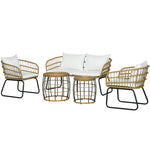 Juego de muebles de exterior de 5 piezas de ratán PE con sillas acolchadas, sofá biplaza y mesas de centro apilables, blanco crema