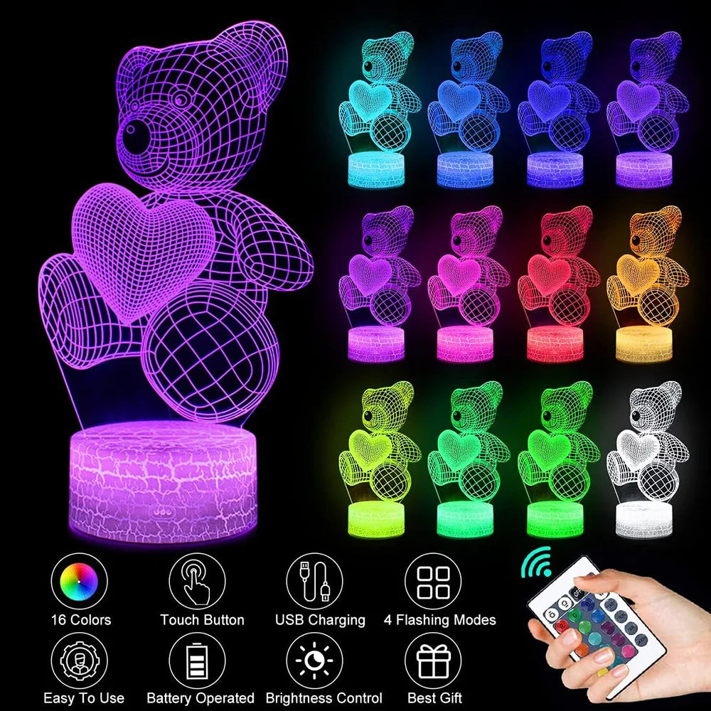 Lámpara 3D acrílica USB LED, luces de noche, letrero de neón, decoraciones navideñas para el hogar, dormitorio, decoración de cumpleaños, regalos de San Valentín