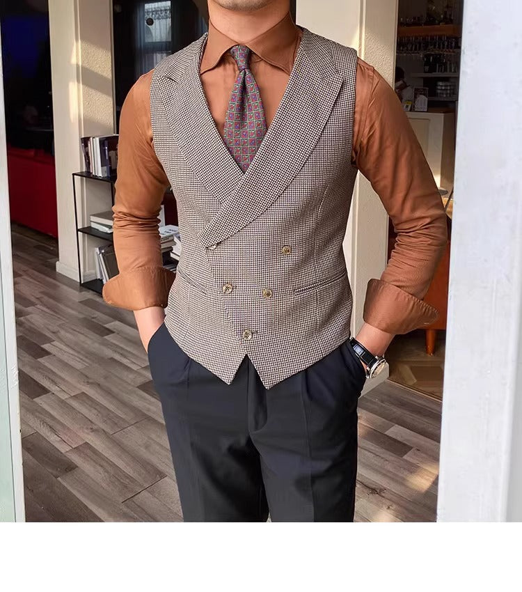 Houndstooth Waistcoat – Classic Black & White, Sizes S-XL