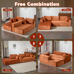 Modular L-shaped sectional couch with chaise in brown corduroy, multiple configurations