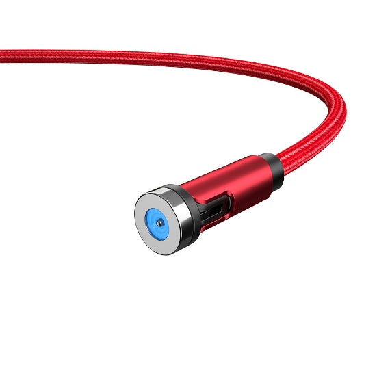 Red braided magnetic charging cable with circular connector housing