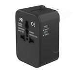 Black universal travel adapter with Type-C plug ports and surge protector