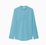 Men's stand-collar textured shirt, turquoise blue with button placket and long sleeves